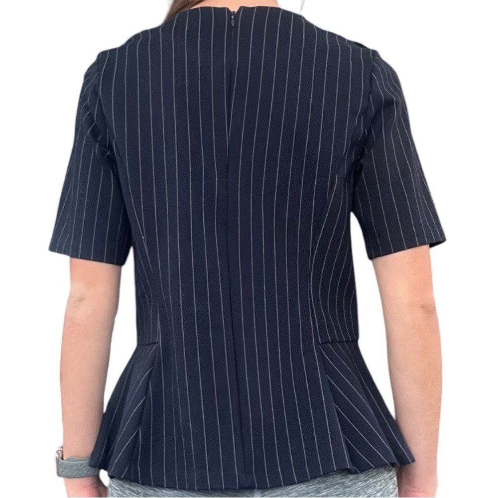 Navy Pinstripe Peplum Blouse - Picture 2 of 11